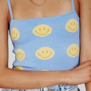 VRG GRL cropped Blue Smiley knit top